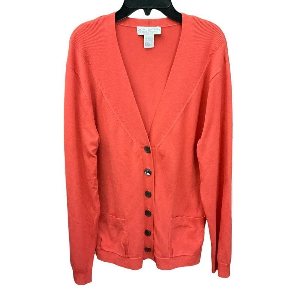Doncaster Cardigan Button Down Front Silk Blend Orange Red Coral Women Large